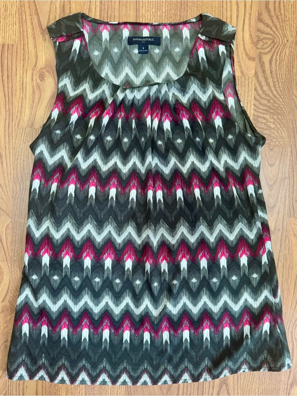 ❤️ Banana Republic Small Sleeveless Chevron Tank Top Blouse Shirt Black Pink B11
